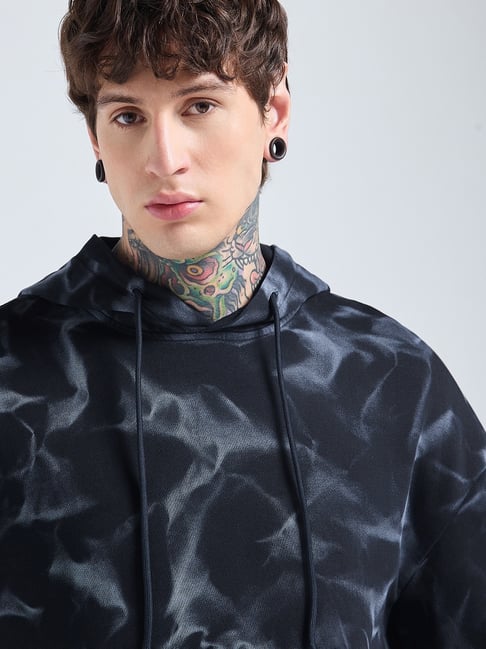 Bewakoof Men's Black Tie & Dye Oversized Hoodie
