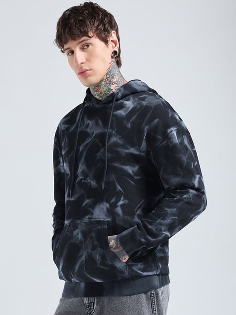 Bewakoof Men's Black Tie & Dye Oversized Hoodie