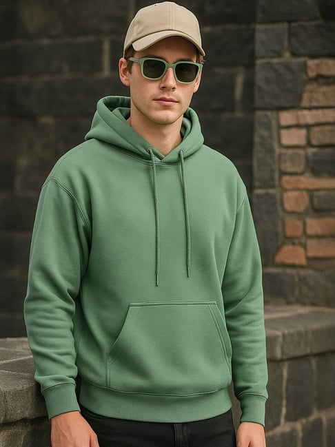Bewakoof Men's Green Oversized Hoodie