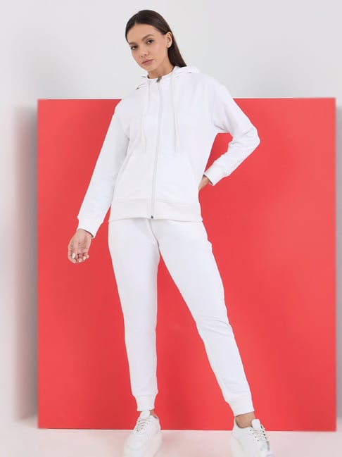 Sweet Dreams White Regular Fit Solid Long Sleeves Tracksuit