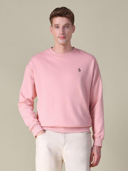 U.S. Polo Assn. Denim Co. Pink Cotton Solid Relaxed Fit Sweatshirt-picture-15