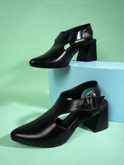 Mozafia Women's Black Back Strap Sandals