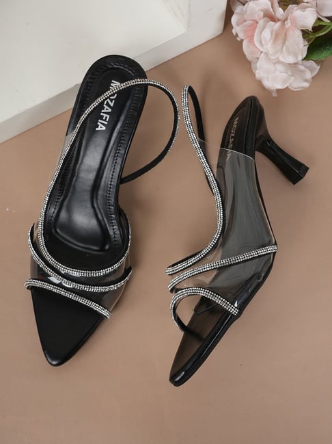 Mozafia Women's Black Sling Back Sandals