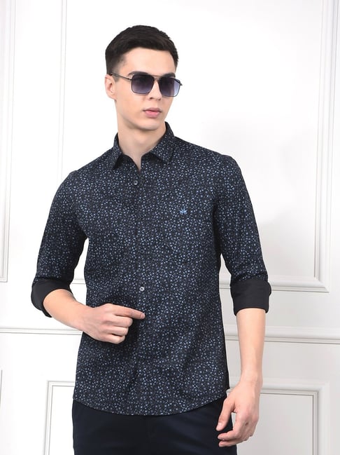 Crimsoune Club Navy Cotton Regular Fit Geometric Print Shirt-picture-30