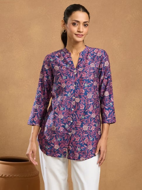 Fabindia Blue Cotton Silk Hand Block Printed Tunic-picture-24