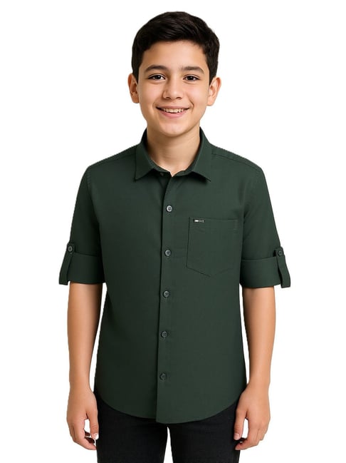 Charchit Boys Olive Cotton Shirt-picture-44
