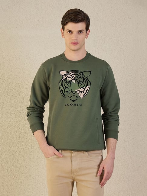 Iconic Men Green Solid Round Neck Sweatshirt-picture-14