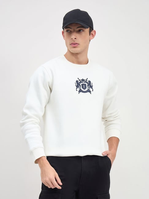 Iconic Men White Crew Neck Regular Fit Fleece Sweatshirt-picture-35