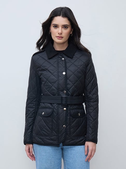 Elle Women Black Solid Collared Jacket-picture-26