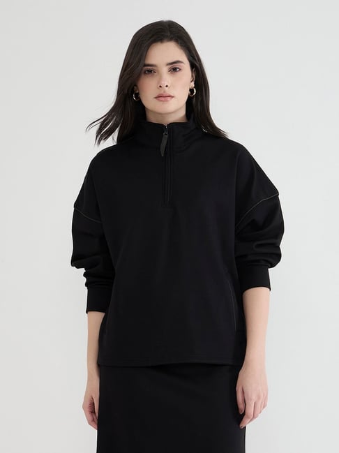 Iconic Women Black Solid Collared Sweatshirt