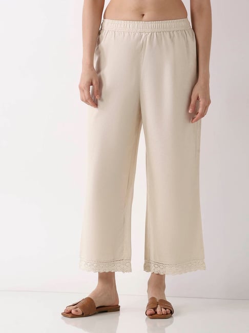 Biba White Cotton Relaxed Fit Dyed Palazzos-picture-28