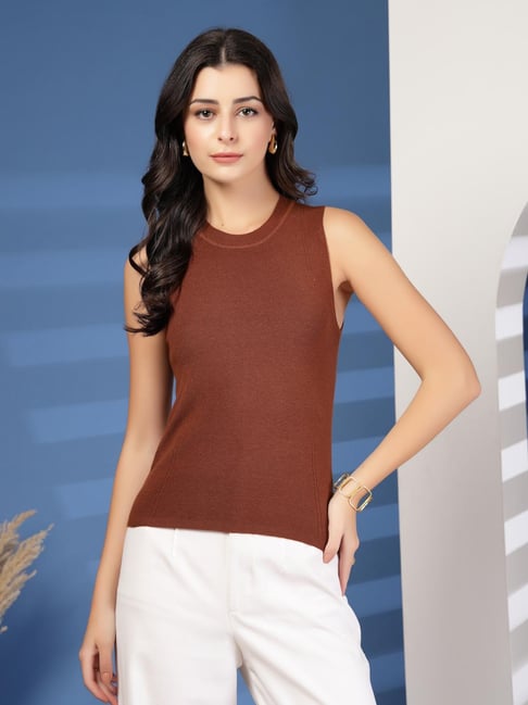 Mafadeny Brown Regular Fit Top