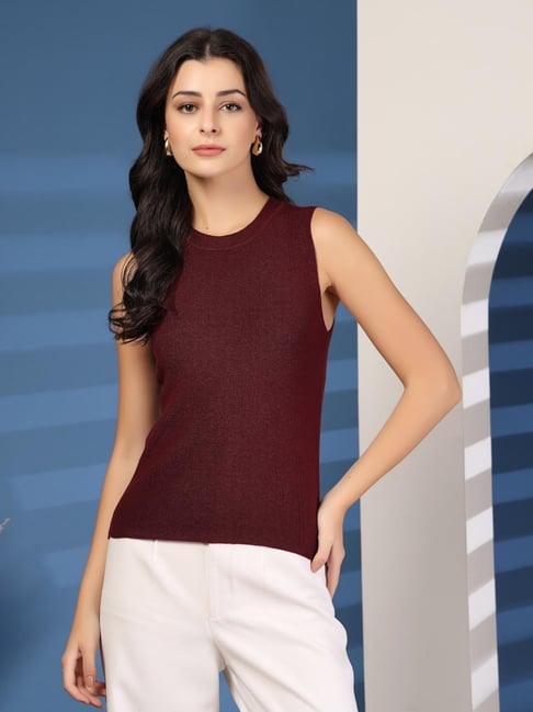 Mafadeny Maroon Regular Fit Top