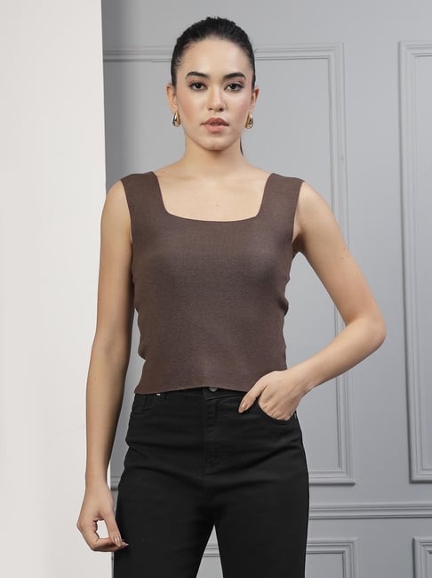 Mafadeny Coffee Regular Fit Self Design Top