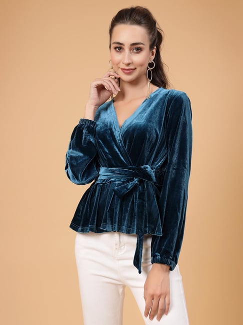 Mafadeny Teal Blue Regular Fit Top