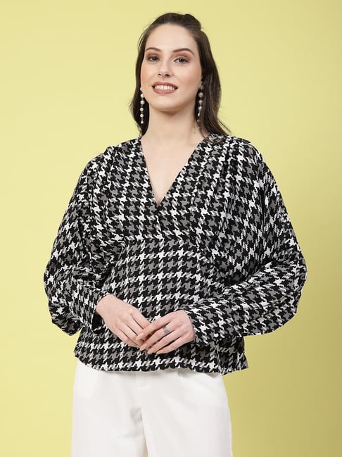 Mafadeny Black Regular Fit Printed Top