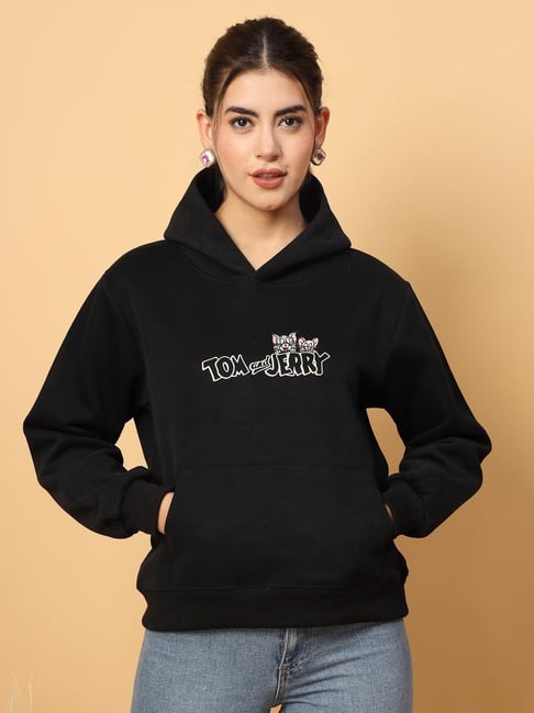Mafadeny Black Regular Fit Printed Sweatshirt