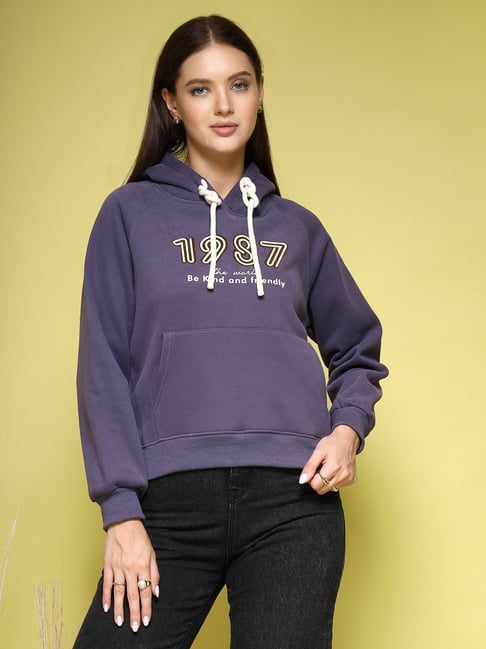 Mafadeny Purple Regular Fit Printed Sweatshirt