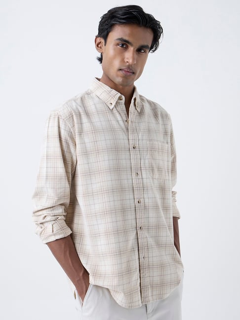 WES Casuals by Westside Cream Checks Design Relaxed-Fit Cotton Shirt-picture-26