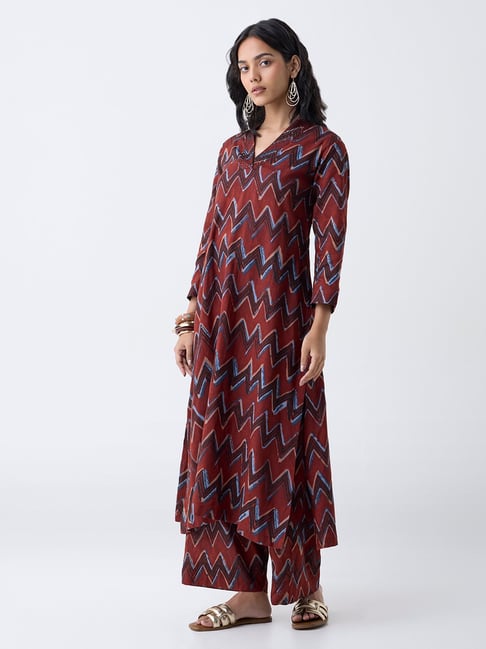 Utsa by Westside Red Chevron Pattern A-Line Kurta-picture-13