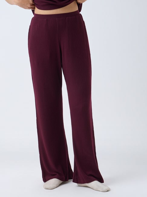 Wunderlove by Westside Plum Self-Stripe High-Rise Pants