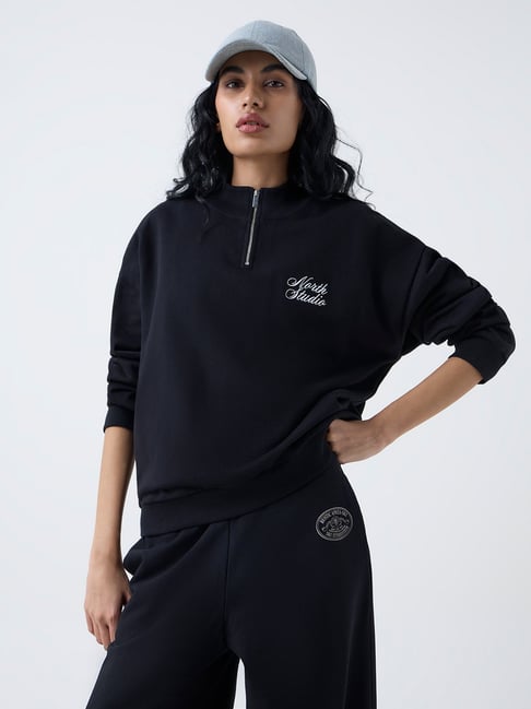 studiofit women Studiofit by Westside Black Text Design Cotton Sweatshirt-picture-25