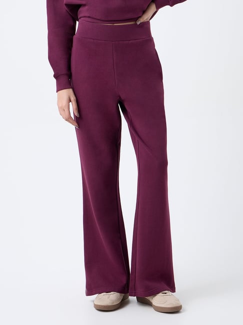 Studiofit by Westside Plum Solid High-Rise Cotton Pants