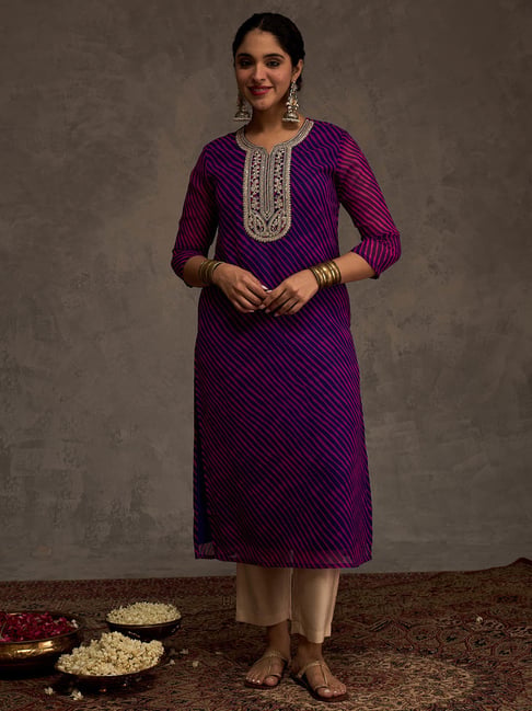 Indo Era Purple Regular Fit Printed Kurta-image-48