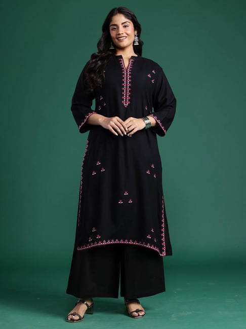 Indo Era Black Regular Fit Embroidered Kurta-image-40