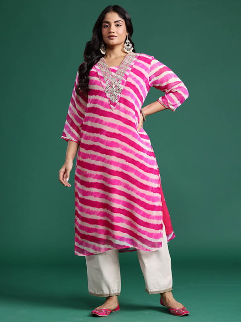 Indo Era Pink Regular Fit Printed Kurta-image-30