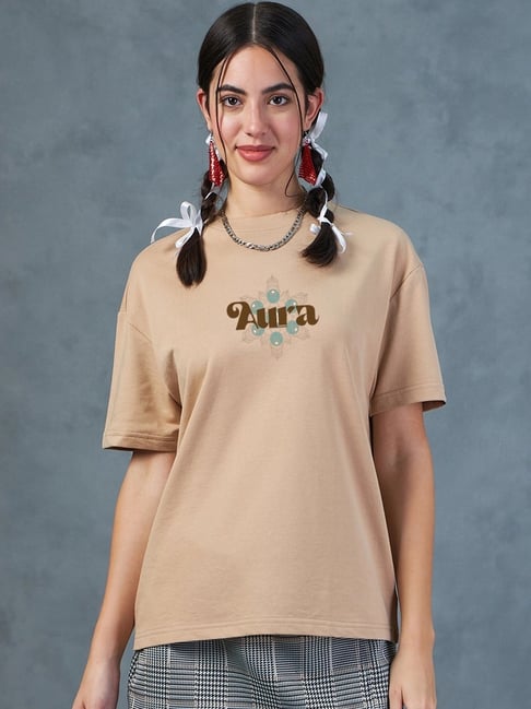 Bewakoof Women's Ginger Root Brown Traveller Graphic Printed Oversized T-shirt-picture-16