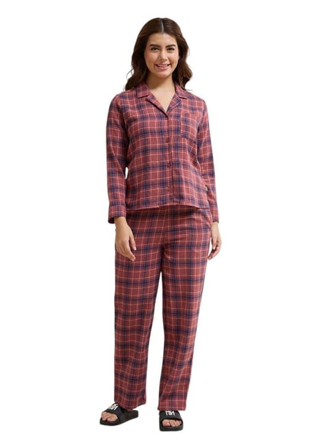 Amante Red Cotton Checks Nightsuit-picture-47