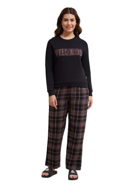 Amante Black Cotton Printed Nightsuit