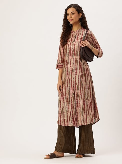 Amukti Maroon & Beige Modal Tie-dye Kurta-picture-29