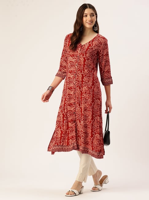 Amukti Red Rayon Paisley Kurta-picture-13