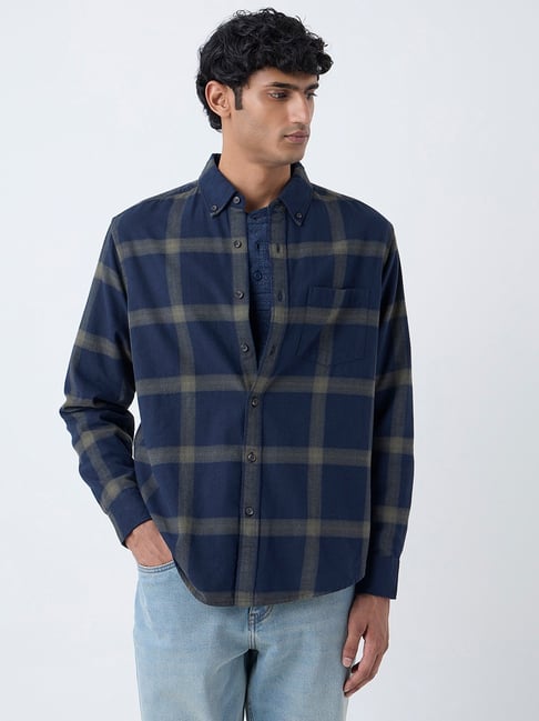 WES Casuals by Westside Navy Checkered Relaxed-Fit Cotton Shirt-picture-46