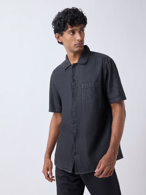WES Casuals by Westside Charcoal Relaxed-Fit Denim Shirt-picture-15
