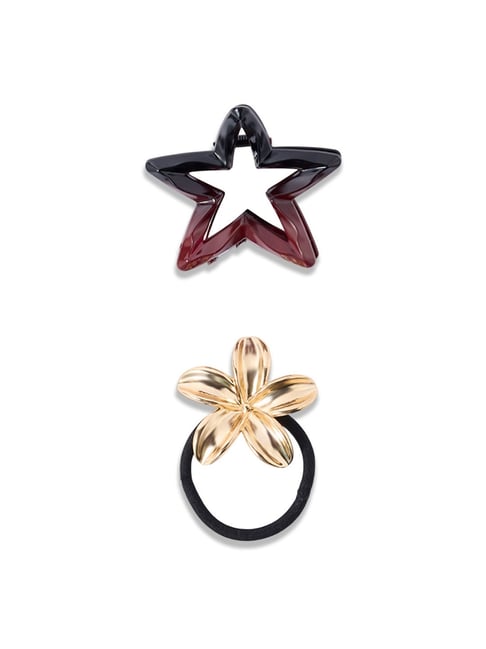 Studiowest by Westside Flower Hair Tie & Star Clip Gold - Pack of 2