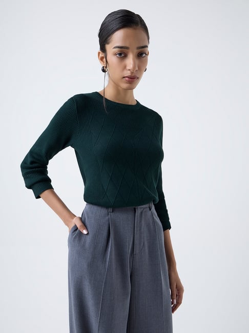 Wardrobe by Westside Dark Green Textured Sweater