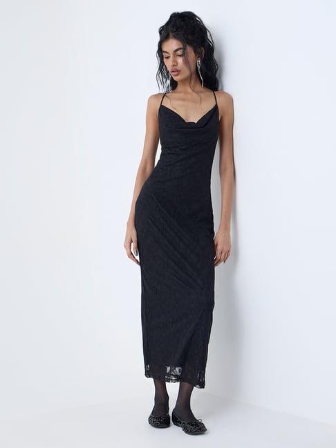 cocktail party westside dresses Nuon by Westside Black Lace Cowl-Neck Party A-Line Dress