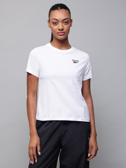Reebok White Solid T-Shirt