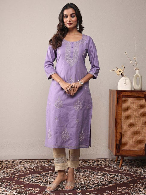 Libas Lavender Straight Fit Embroidered Kurta-picture-10