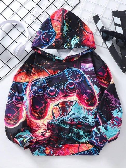 Bolly Lounge Boys Multicolor Regular Fit Printed Hooded Sweatshirt