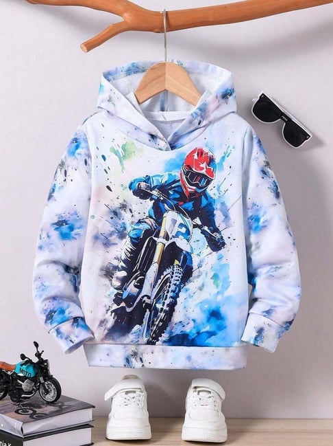 Bolly Lounge Boys White Regular Fit Printed Hooded Sweatshirt