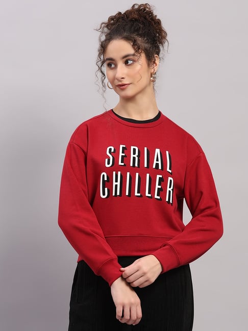 Monte Carlo Maroon Oversized Fit Printed Sweatshirt-picture-16