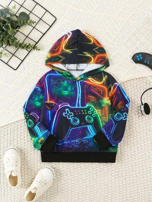 Bolly Lounge Boys Multicolor Regular Fit Printed Hooded Sweatshirt