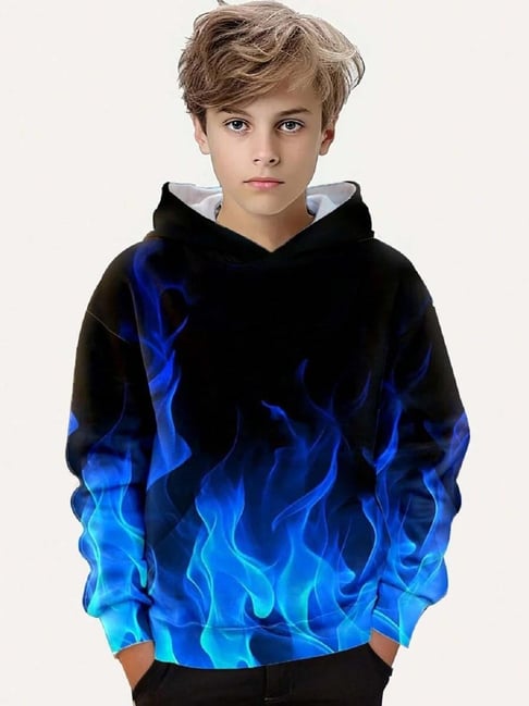 Bolly Lounge Boys Blue Regular Fit Printed Hooded Sweatshirt