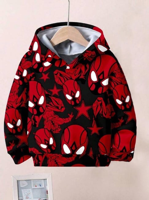 Bolly Lounge Boys Red Regular Fit Printed Hooded Sweatshirt