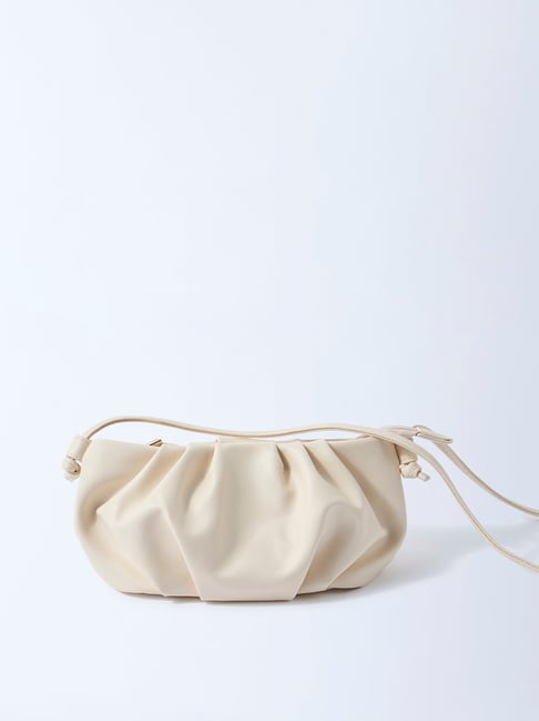 Westside Off-White Pleated Clutch Bag with Sling