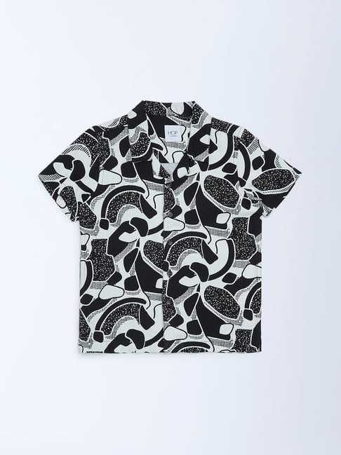 HOP Kids by Westside Black and White Abstract Print Resort-Fit Shirt-picture-39